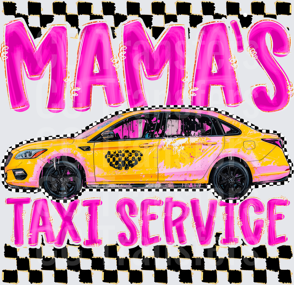 Mama's Taxi Service Bold Pink Yellow Car Checkered (DTF)