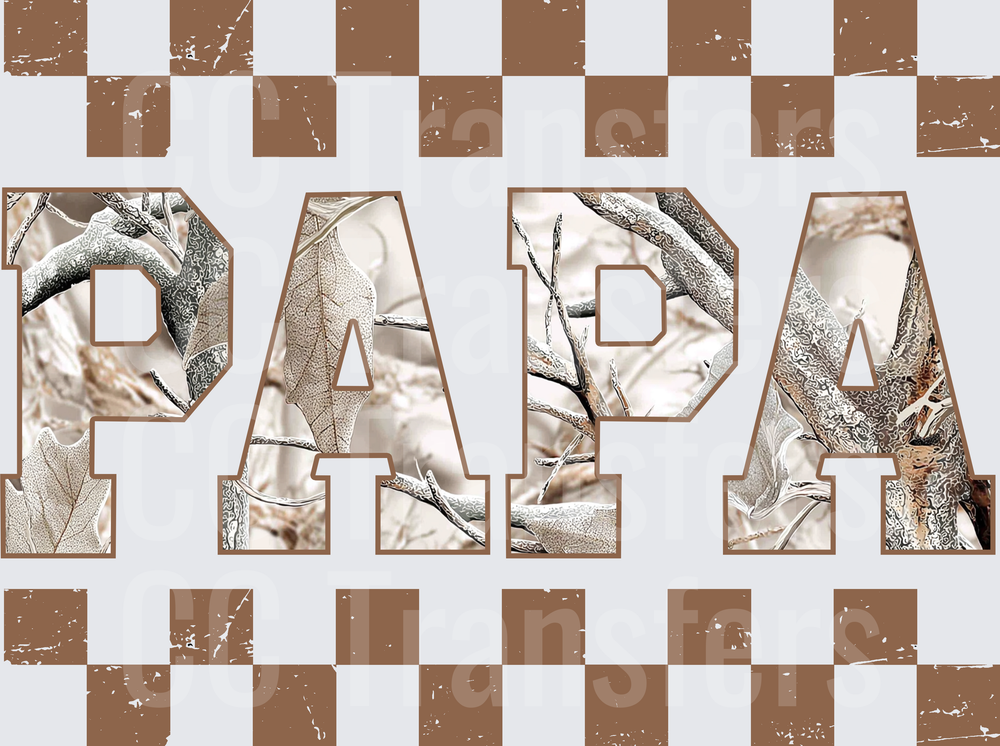 Papa Camo Nature Leaves Varsity Letter Checkered (DTF)