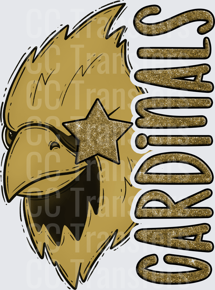 Gold Glitter Cardinals Mascot Bird with Star (DTF)