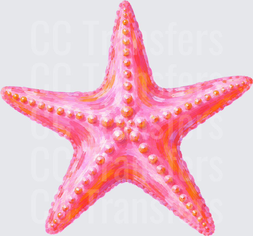 Vibrant Pink and Orange Starfish with Textured Spots (DTF)