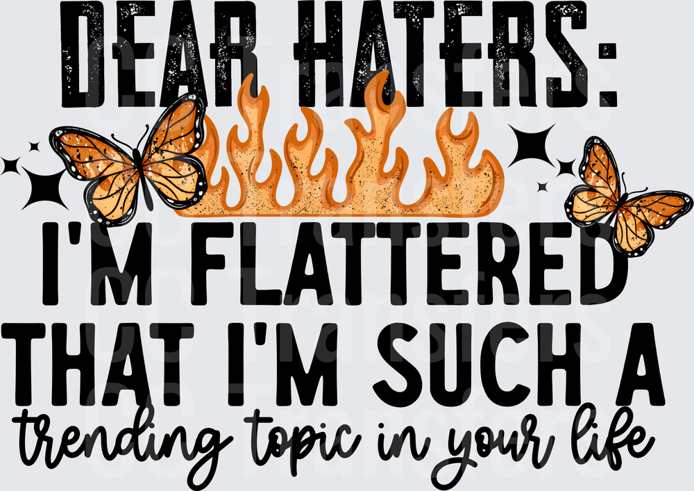 Dear Haters I'm Flattered Trending Topic Butterflies Flames (DTF)