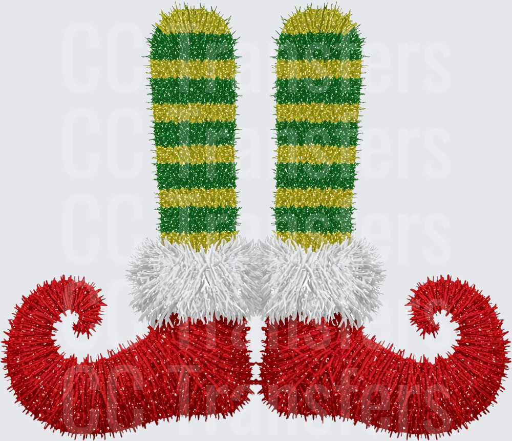 Tinsel Christmas Elf Legs Striped Stockings Curly Shoes (DTF)