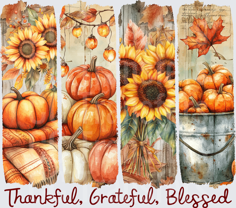 Thankful Grateful Blessed Fall Pumpkins Sunflowers (DTF)