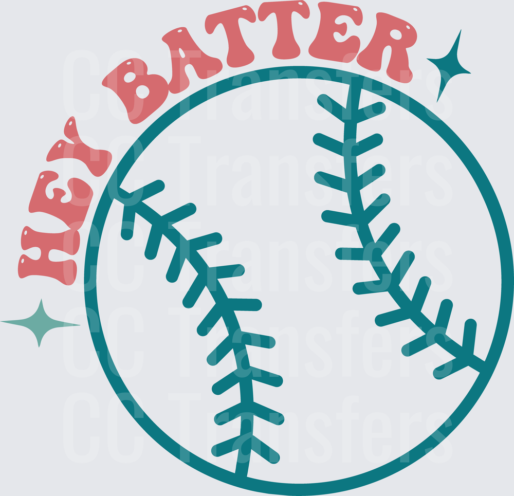 Hey Batter Retro Baseball with Sparkle Accents (DTF)