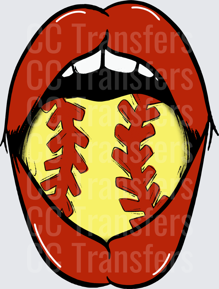 Bold Lips Open Mouth Yellow Softball Tongue Design (DTF)