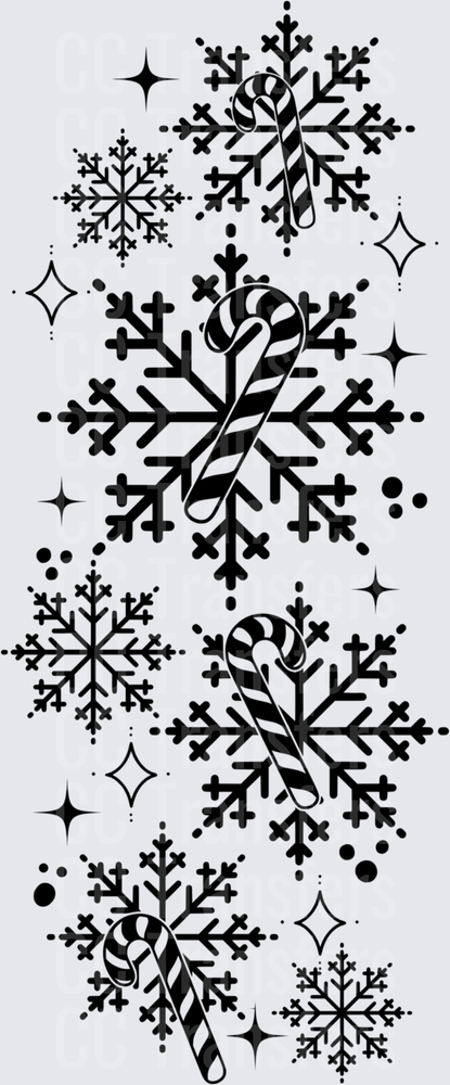 Black & White Snowflakes Candy Canes Sparkle Christmas (DTF)