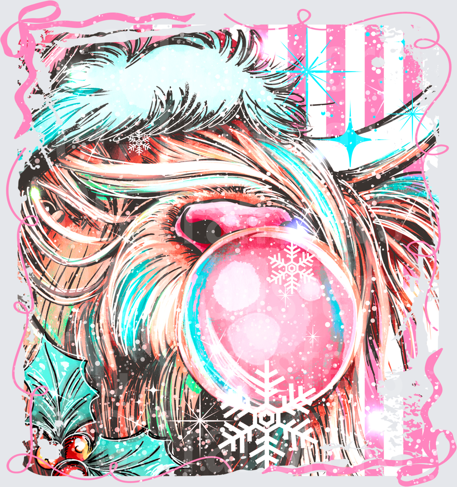Fluffy Dog Santa Hat Bubblegum Snowflake Christmas (DTF)