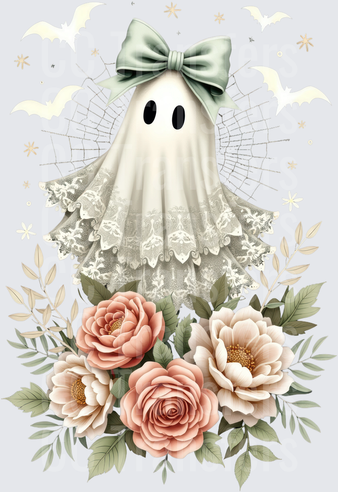 Cute Ghost Sage Bow Lace Floral Halloween (DTF)