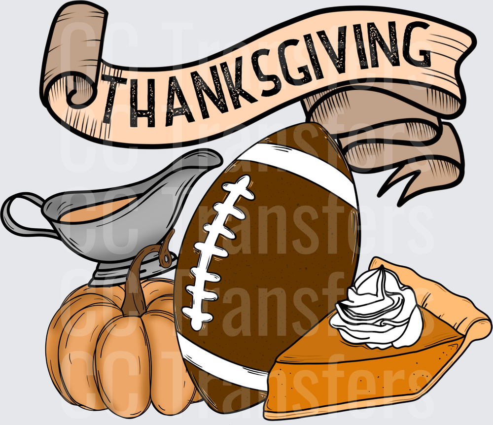 Thanksgiving Banner Football Pumpkin Pie Gravy (DTF)