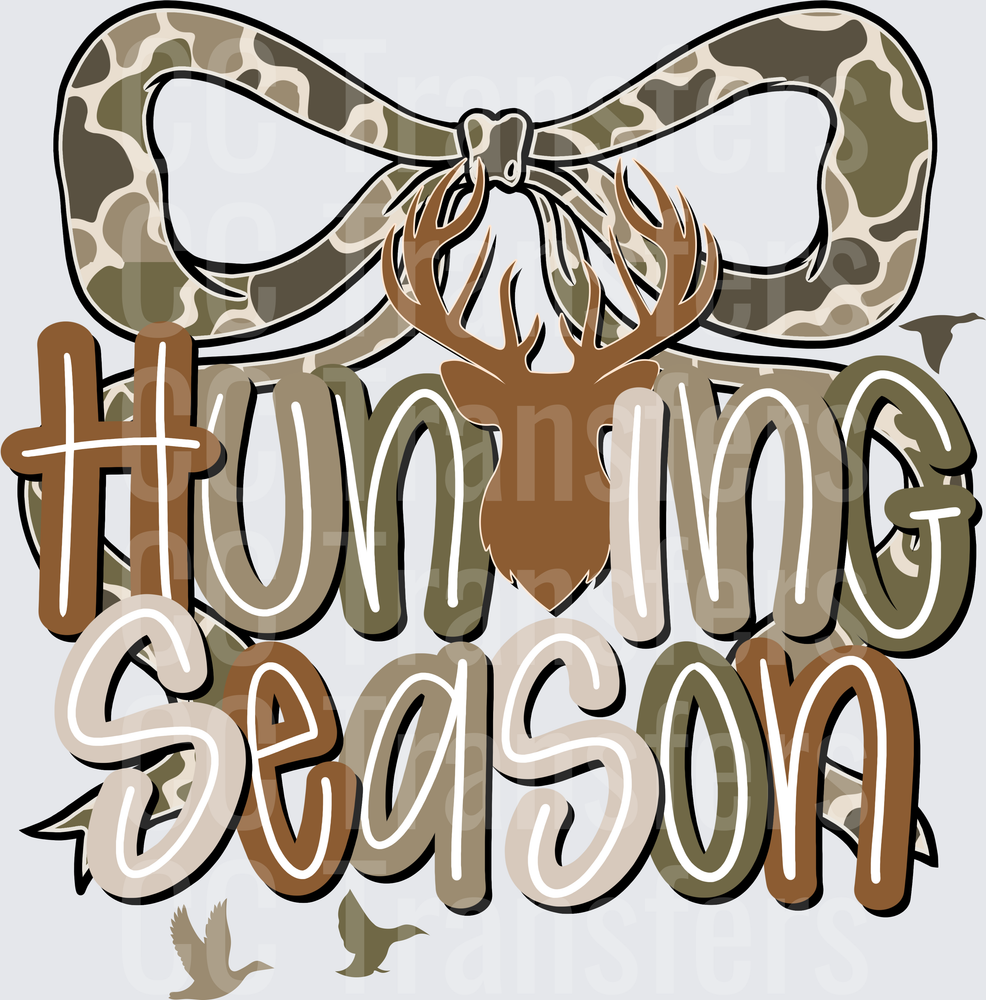Hunting Season Camo Bow Buck Deer Silhouette Birds (DTF)