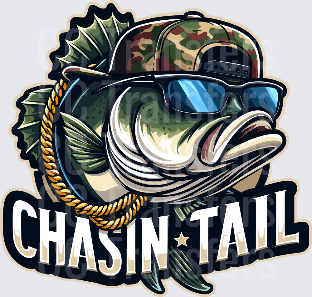 Chasin Tail Bass Fish Camo Hat Sunglasses Gold Chain (DTF)