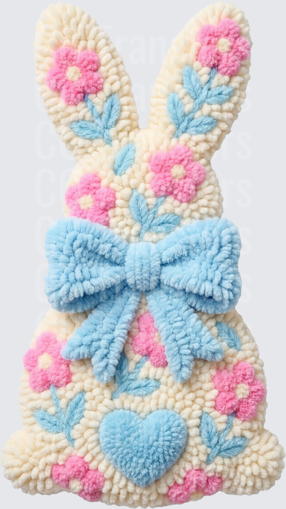 Punch Needle Floral Bunny Blue Bow Heart Spring (DTF)