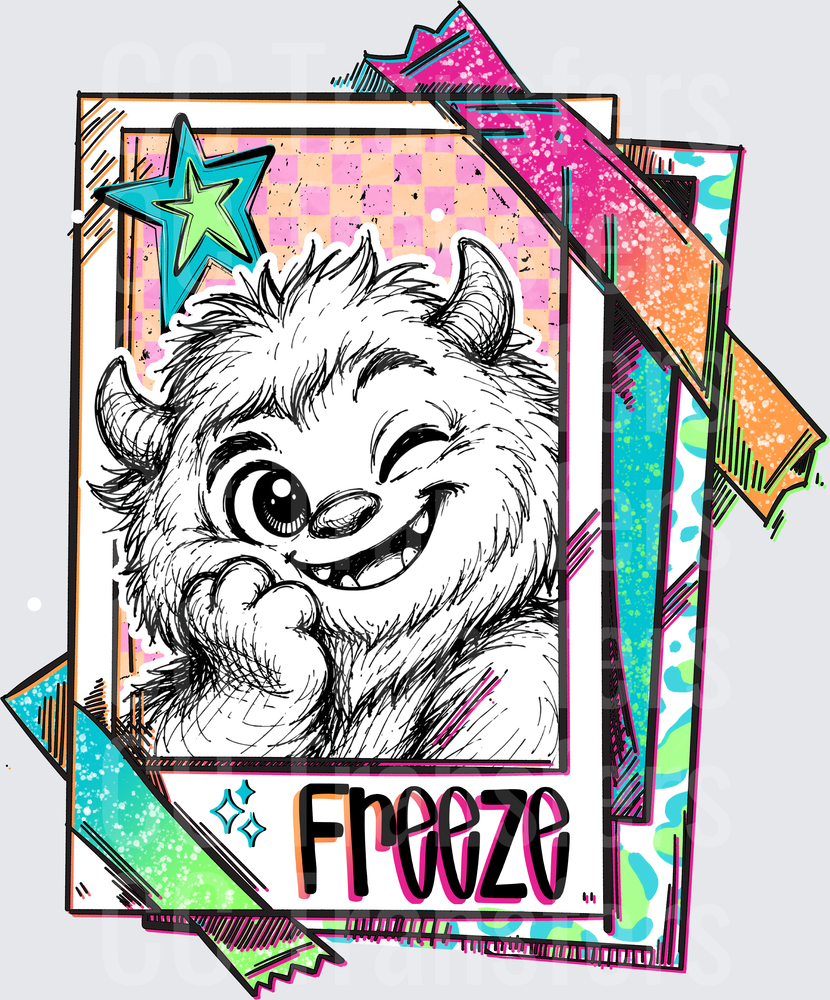 Fluffy Winking Monster Freeze Retro Trading Card (DTF)