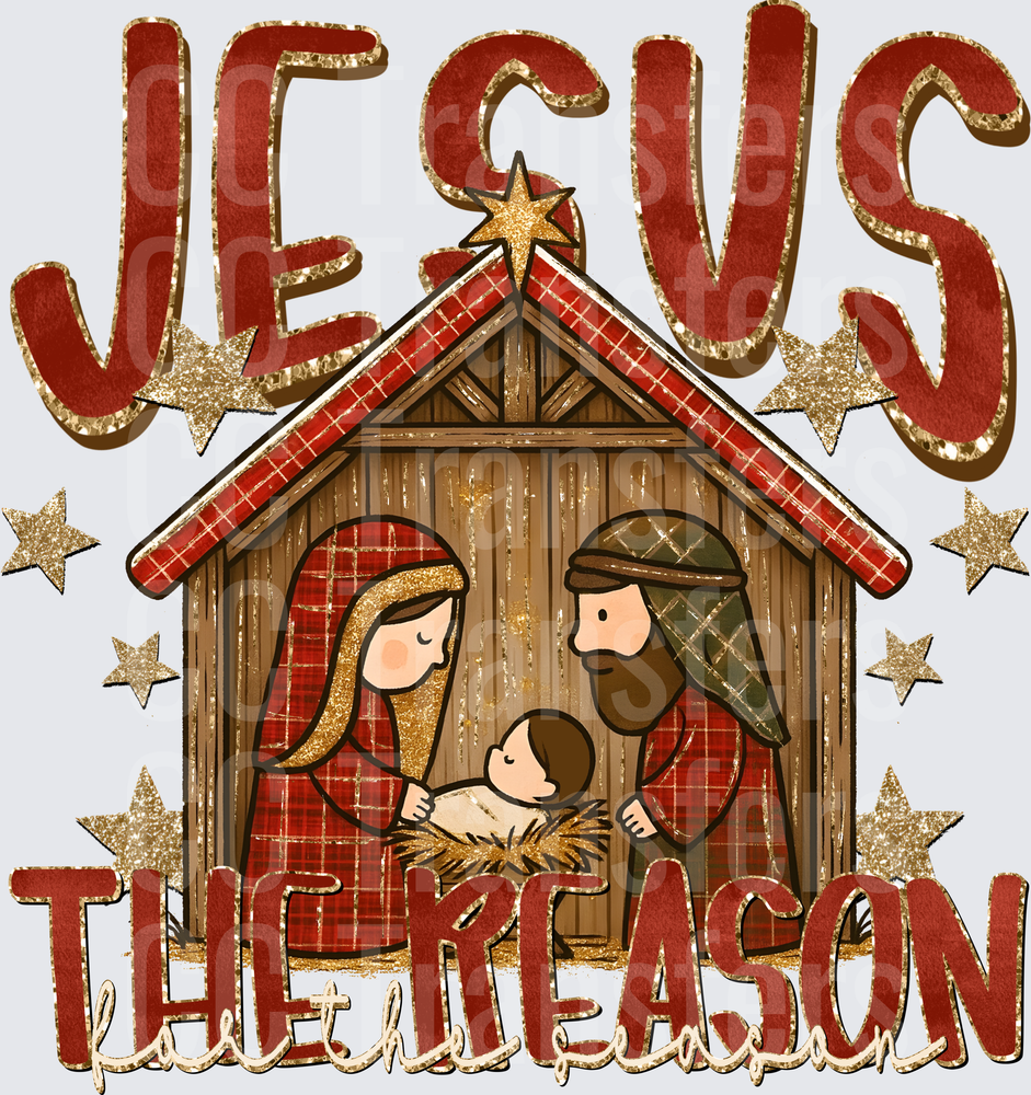 Jesus The Reason Nativity Scene Christmas Plaid Stars (DTF)