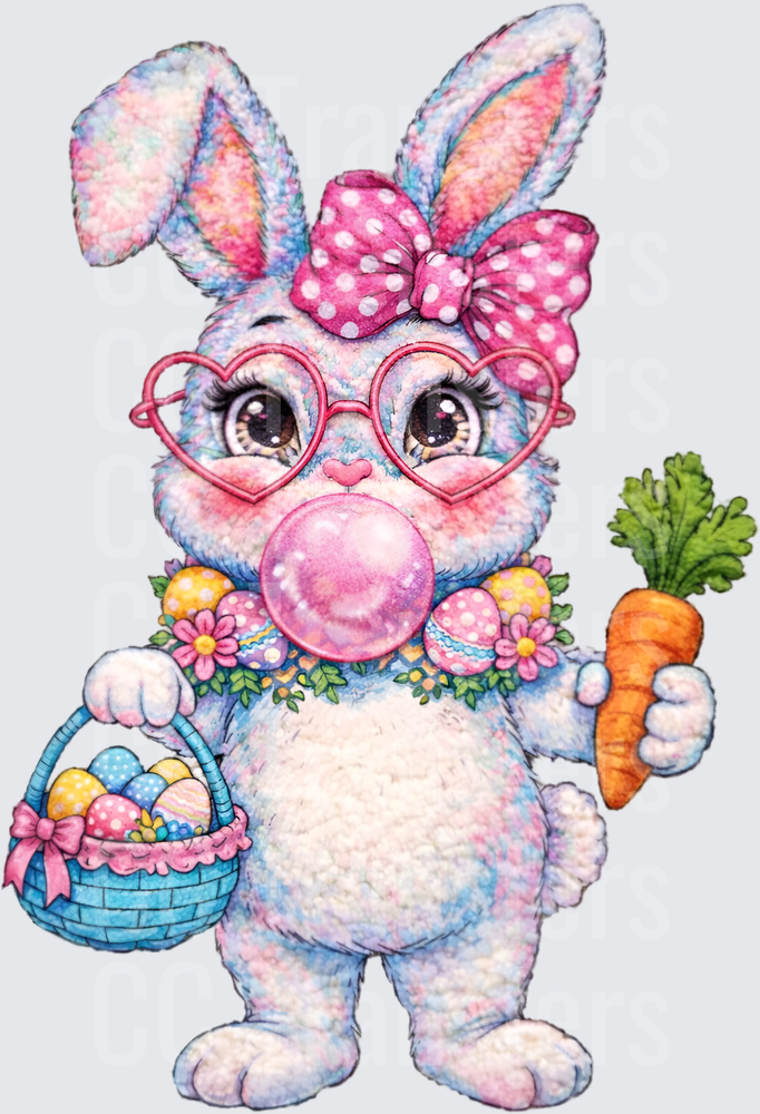 Cute Fluffy Easter Bunny Girl Bubble Gum Basket Carrot DTF