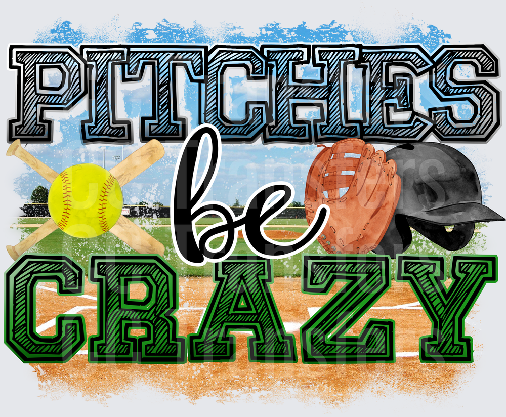 Pitches Be Crazy Softball Field Crossed Bats Glove Helmet (DTF)