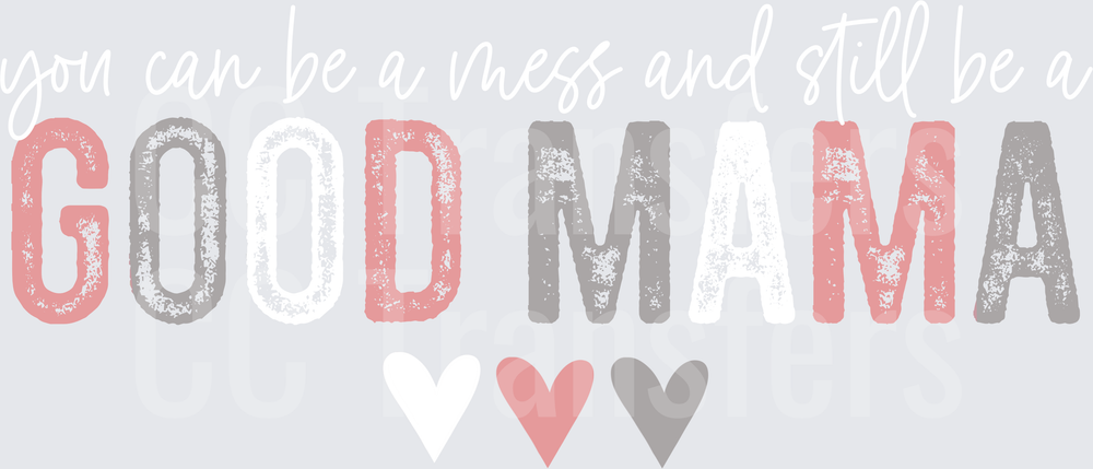 Godmomma Distressed Pink Gray Letters Double Hearts DTF