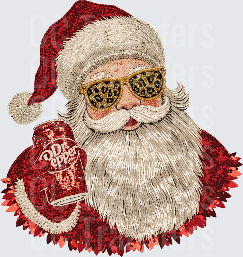 Cool Santa Leopard Sunglasses Holding Soda Can (DTF)