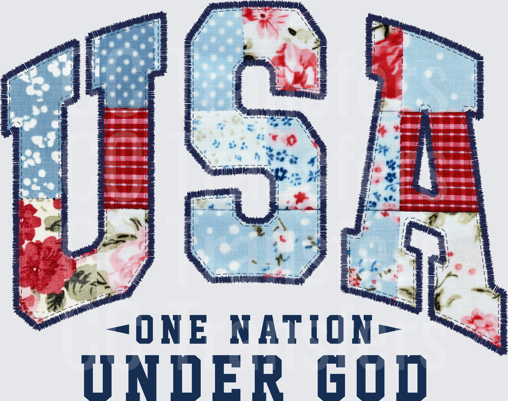 USA One Nation Under God Patchwork Fabric Letters (DTF)