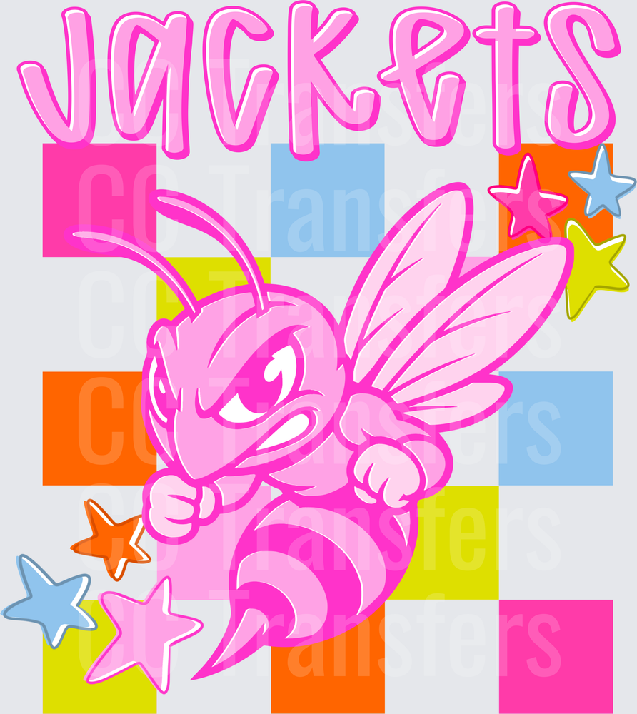 Pink Jackets Fierce Wasp Mascot Colorful Checkered Stars (DTF)