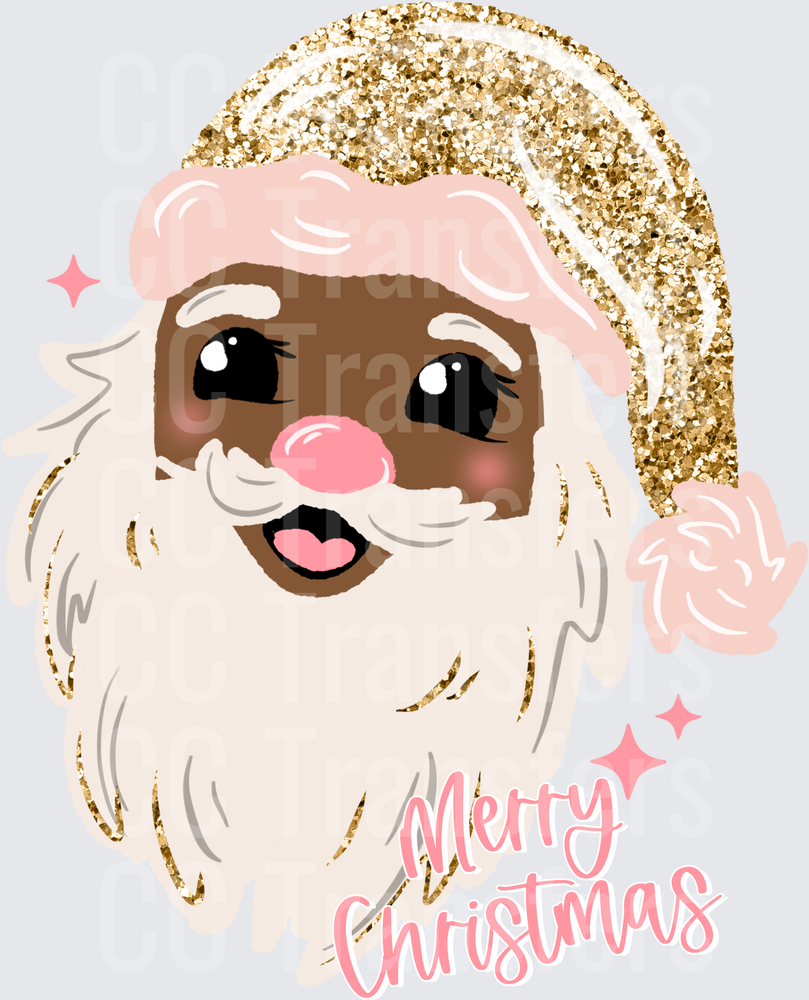 Glitter Gold Santa Claus Merry Christmas Pink Beard (DTF)