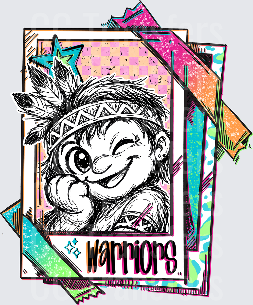 Warriors Mascot Sketch Retro Colorful Card Stack (DTF)
