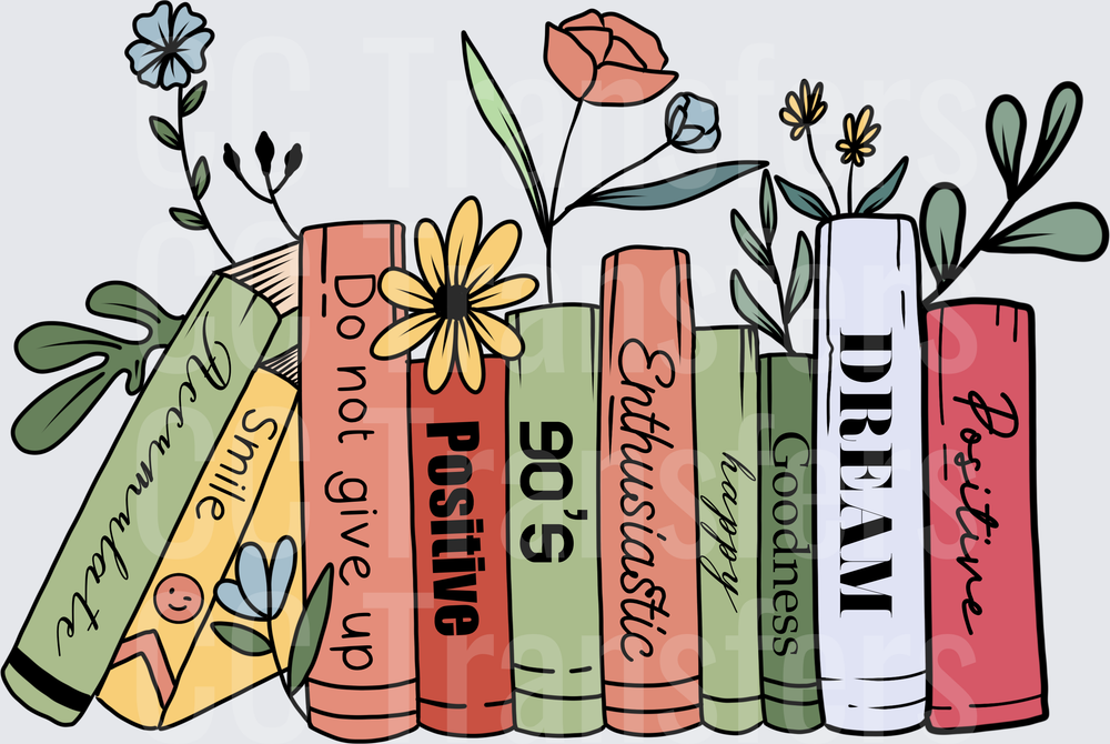 Floral Bookshelf Positive Affirmations Quote Books (DTF)