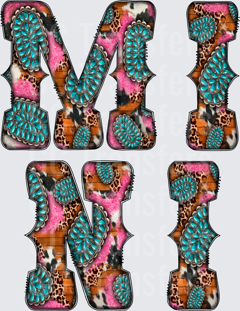 Western Turquoise Squash Blossom Letters M I N I DTF