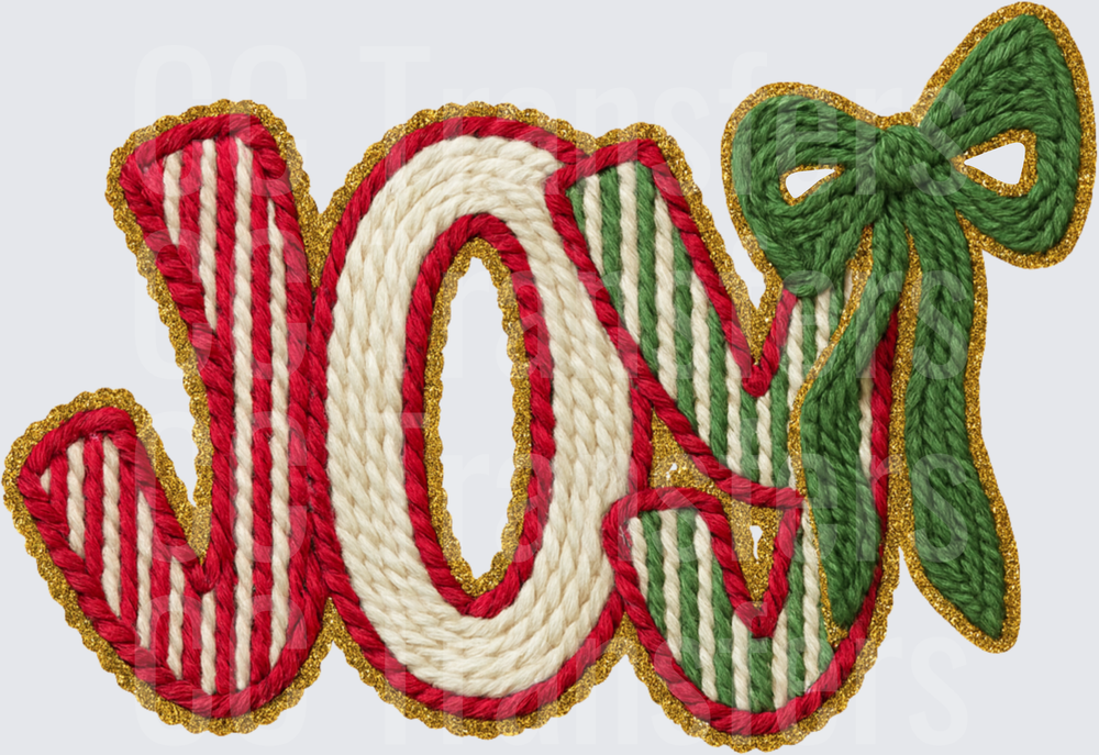 Christmas JOY Embroidered Rope Script with Bow (DTF)
