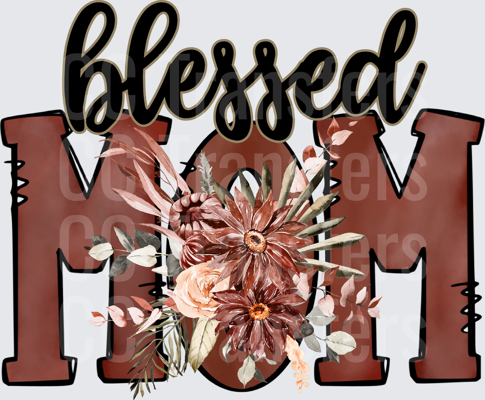 Blessed Mom Rustic Floral Bouquet Script Design (DTF)