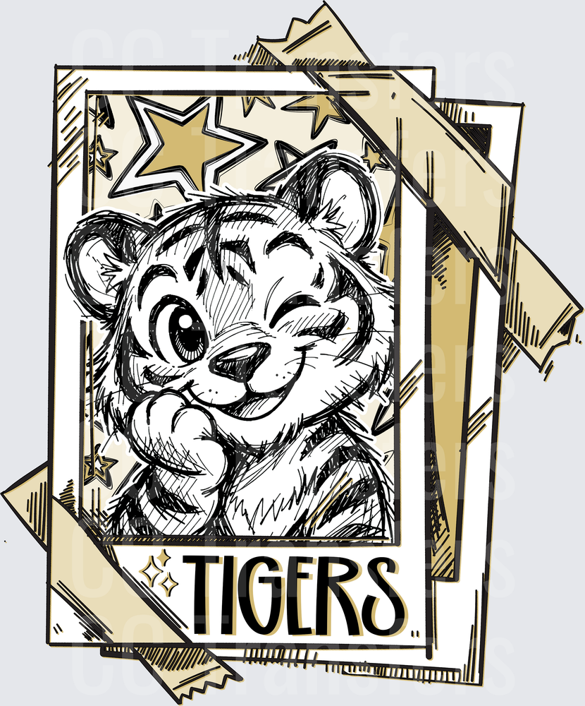 Cute Cartoon Tiger Sketch Card with Stars Tigers (DTF)
