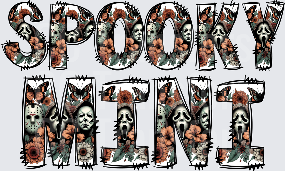 Spooky Mini Floral Horror Icons Halloween Letter Art (DTF)