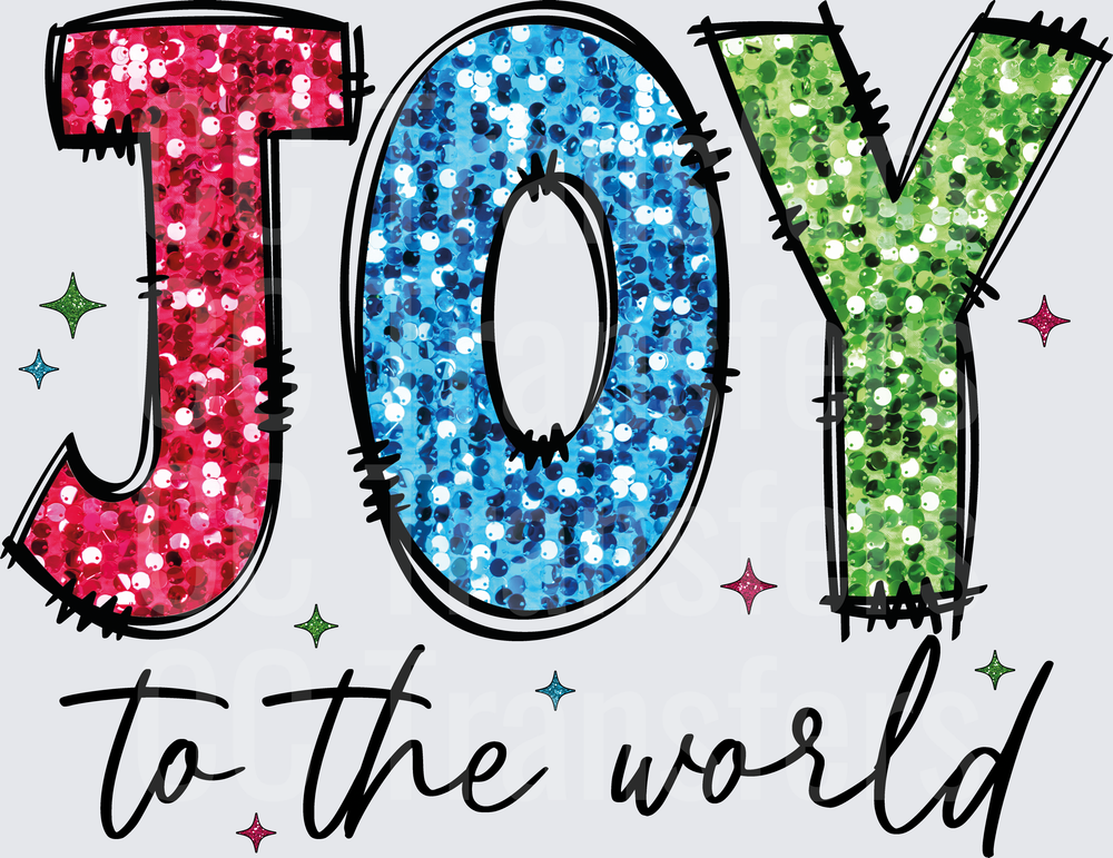 Joy To The World Sequin Glitter Christmas Letters (DTF)