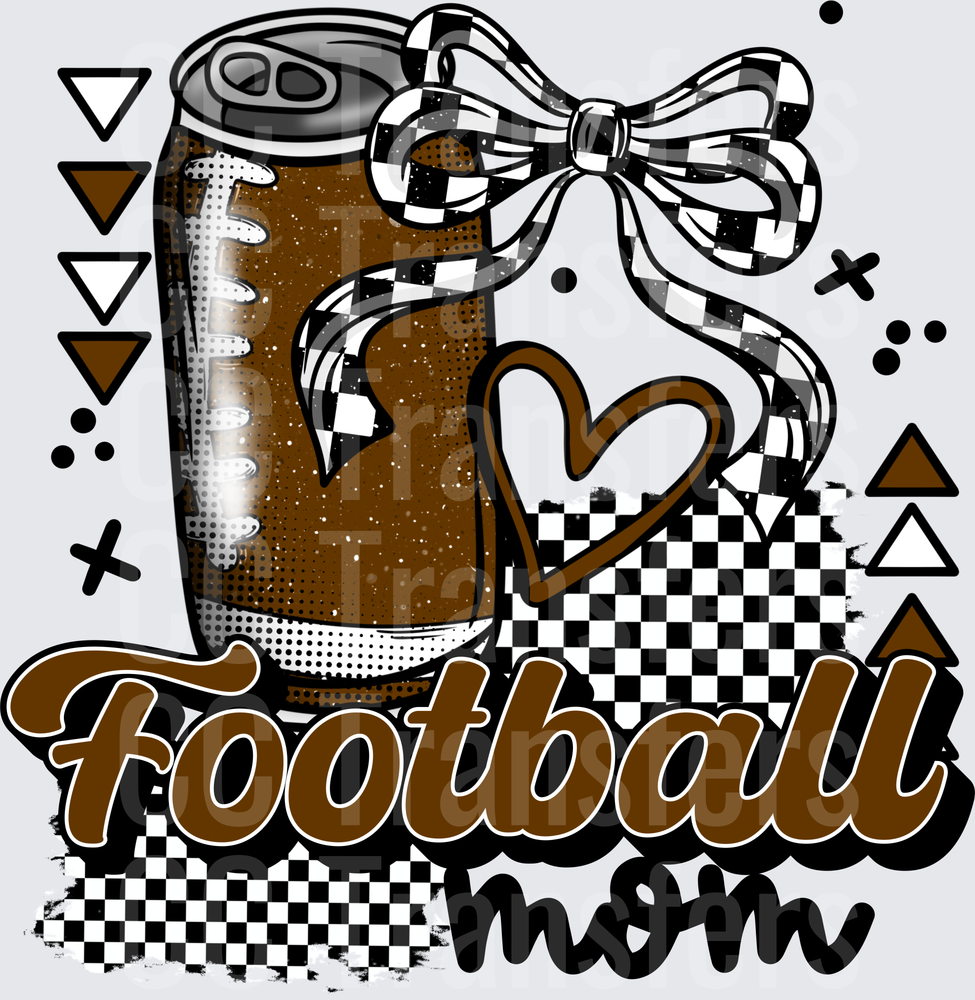 Football Mom Soda Can with Checkered Bow Heart (DTF)