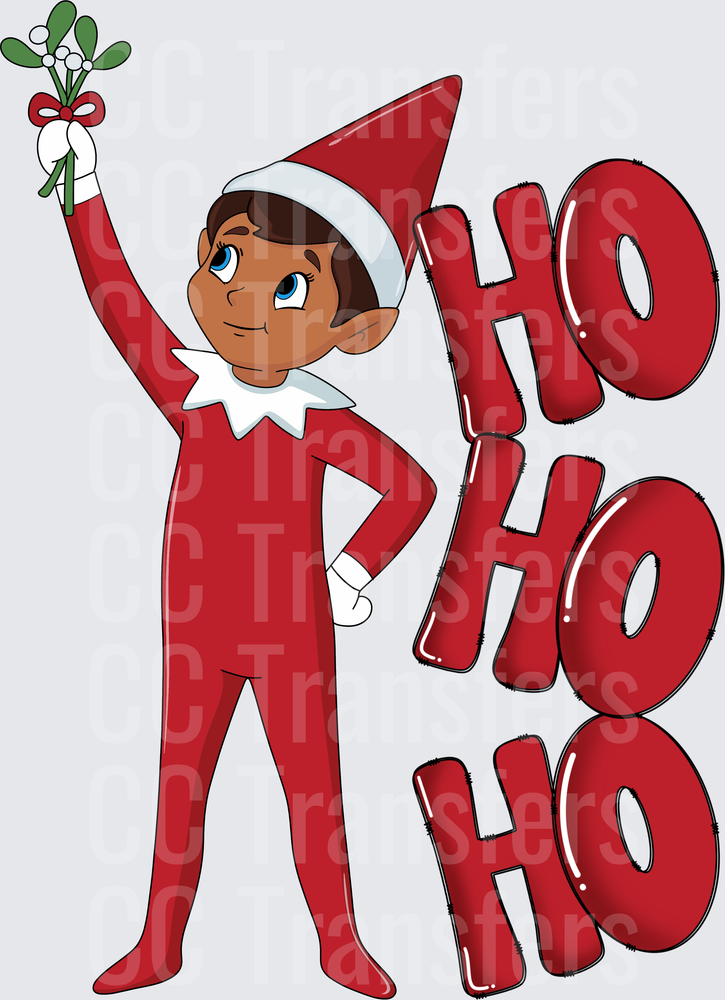 Christmas Elf Holding Mistletoe Ho Ho Ho (DTF)