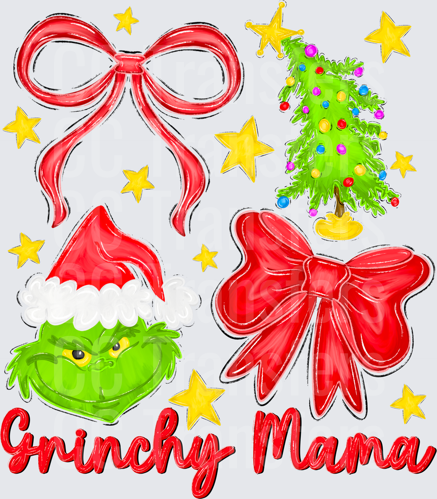 Grinchy Mama Green Character Red Bows Christmas Tree (DTF)