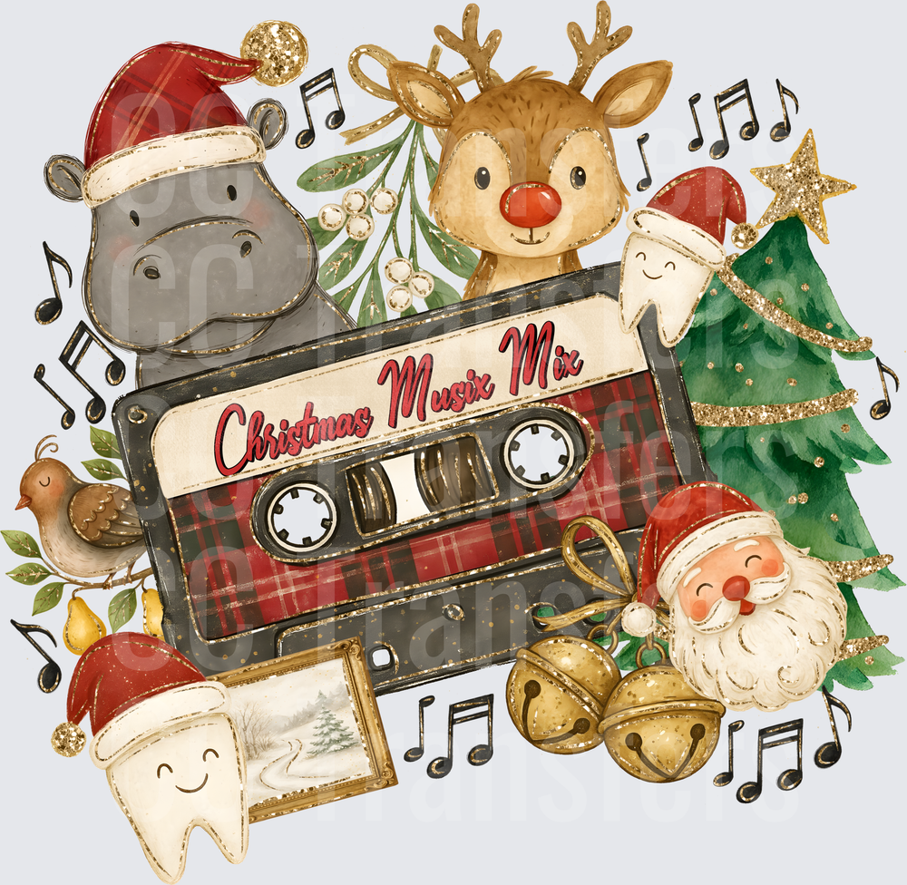 Christmas Musix Mix Cassette Tape Holiday Characters (DTF)