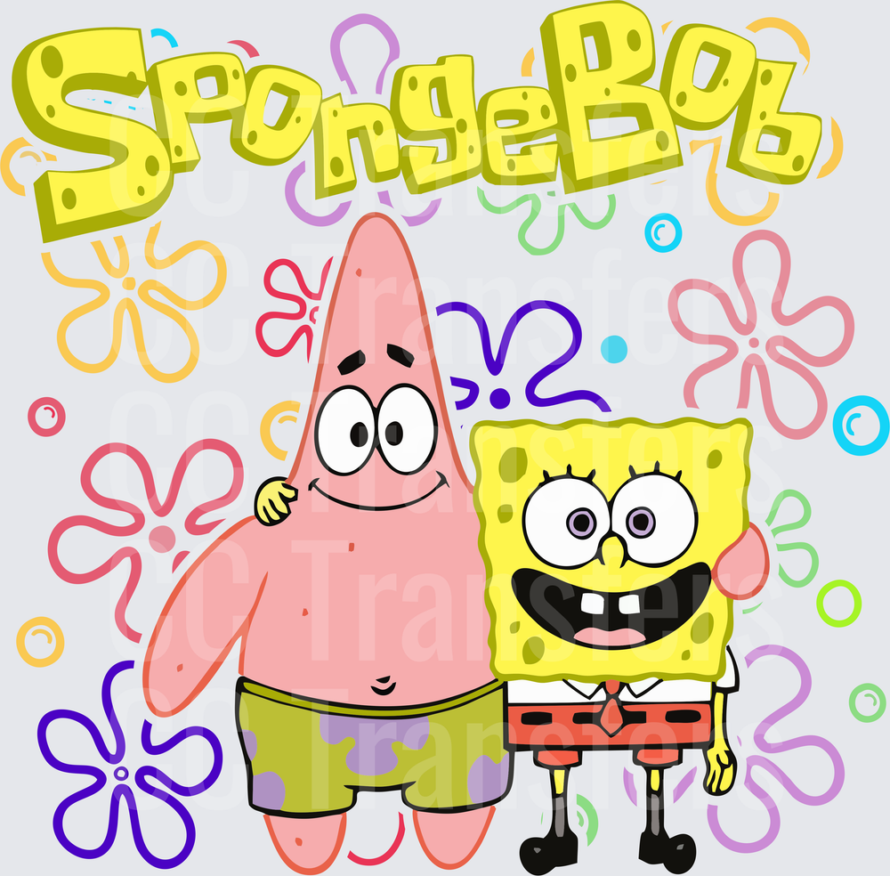 Smiling Sea Sponge and Pink Starfish Best Friends (DTF)