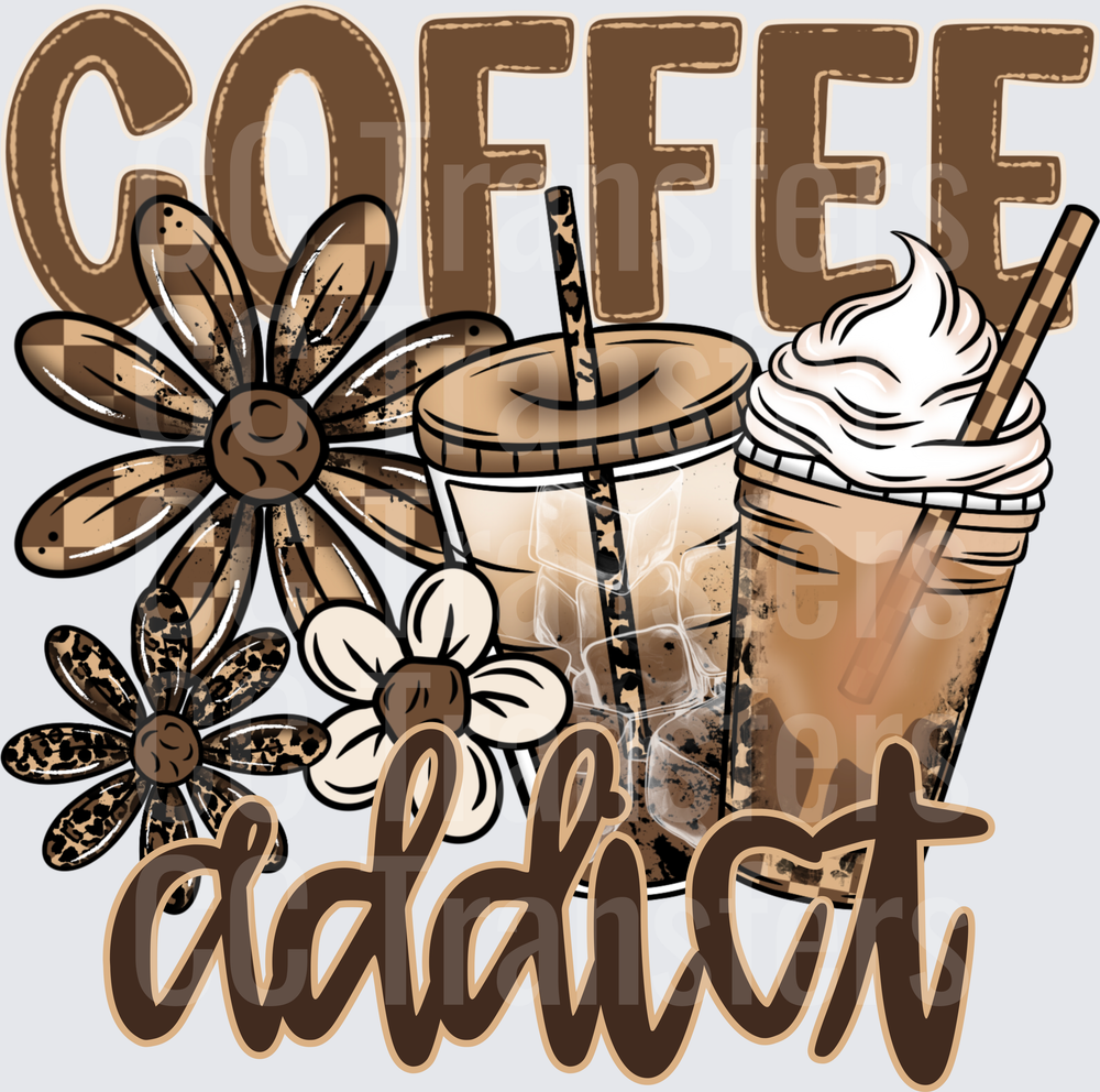 Coffee Addict Leopard Floral Iced Coffee Cups (DTF)