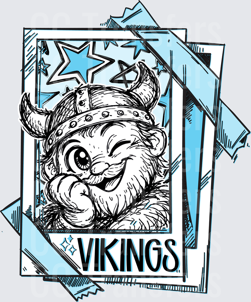 Cartoon Viking Mascot Winking Stars Blue Frame (DTF)