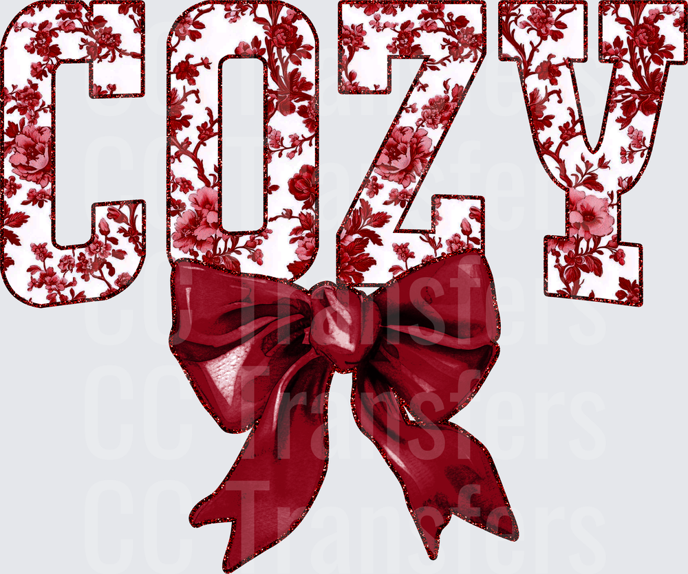 Cozy Floral Letters Dark Red Bow (DTF)