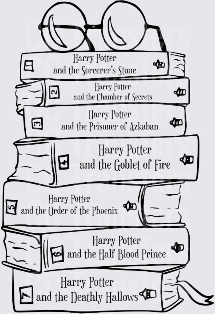Stacked Wizard Book Series with Round Glasses Line Art (DTF)