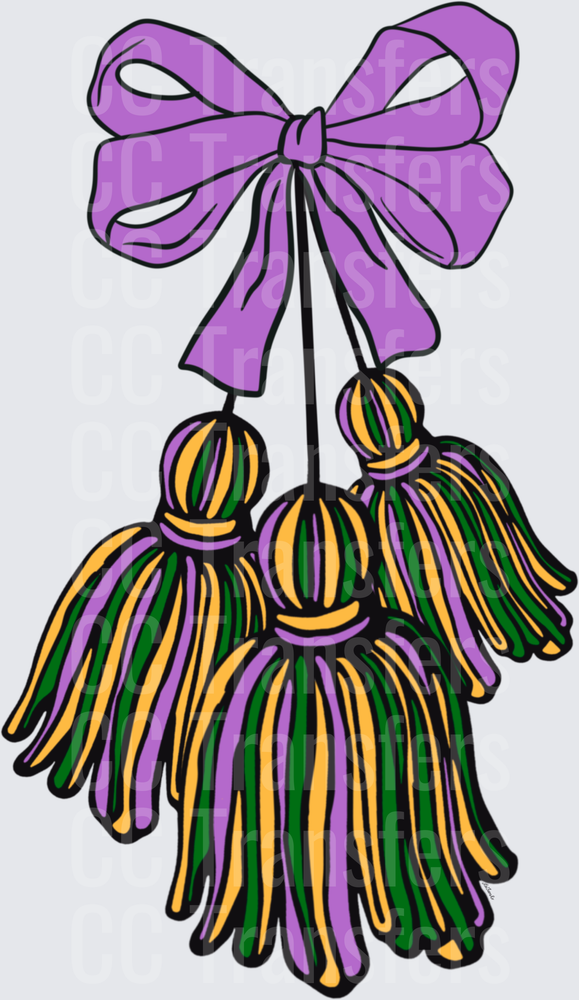 Mardi Gras Purple Bow with Triple Tassels (DTF)