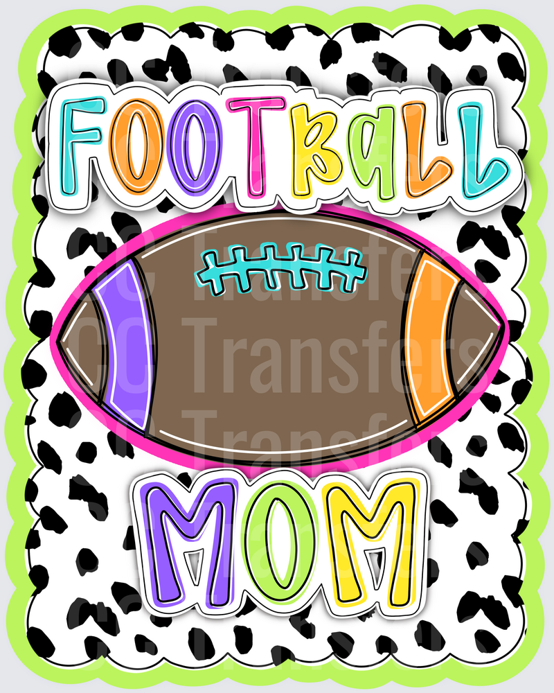 Colorful Football Mom Dalmatian Print Scallop Design (DTF)