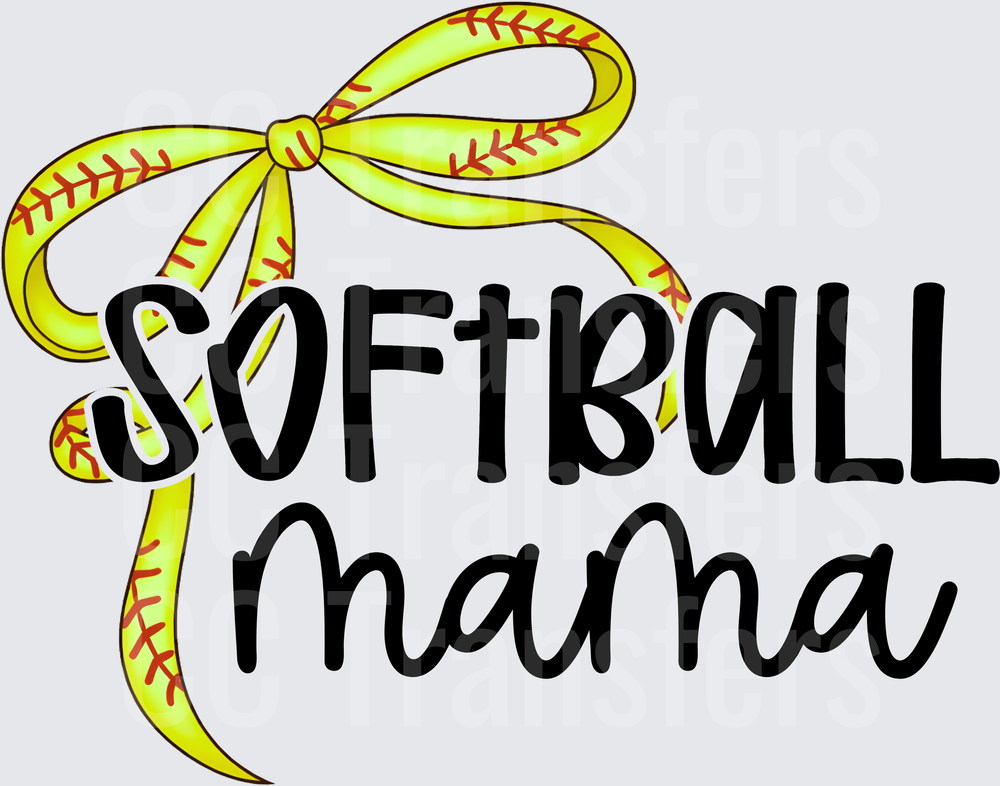 Softball Mama Yellow Bow with Red Stitching (DTF)