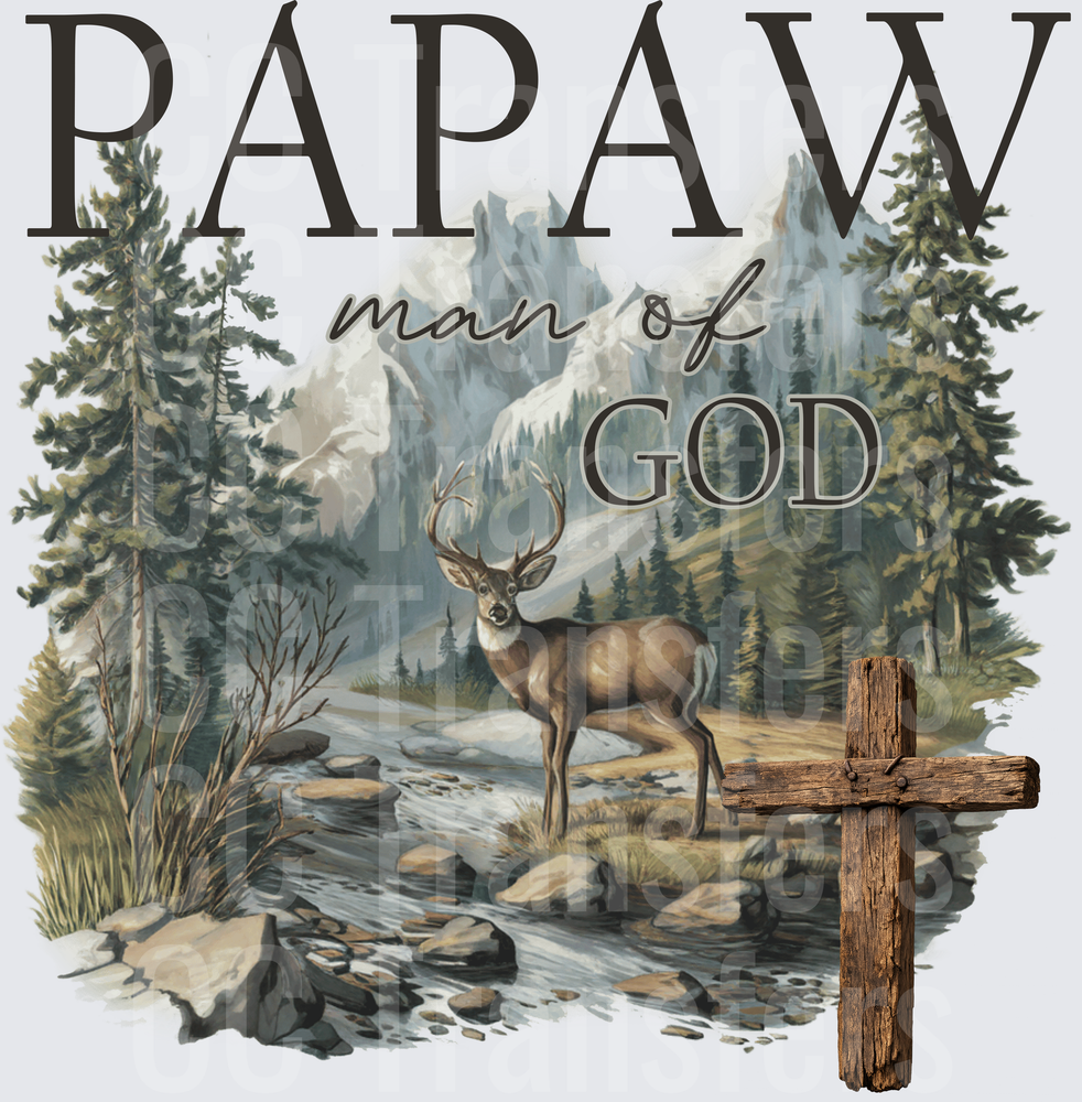 Papaw Man of God Buck Mountain Scene Wooden Cross (DTF)