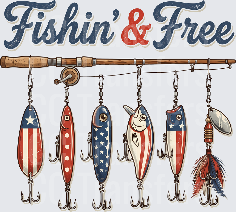 Fishin' & Free Patriotic Lures Fishing Rod (DTF)