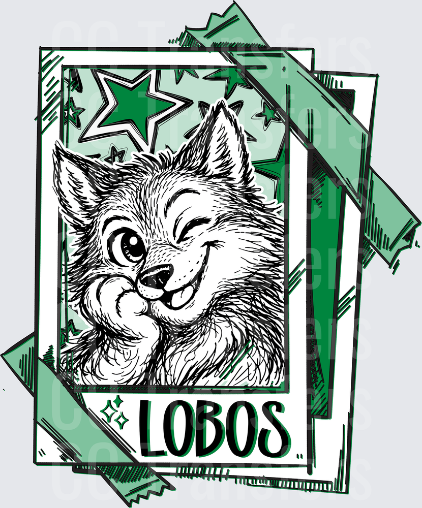Winking Wolf Mascot Lobos Green Stars Framed Card (DTF)