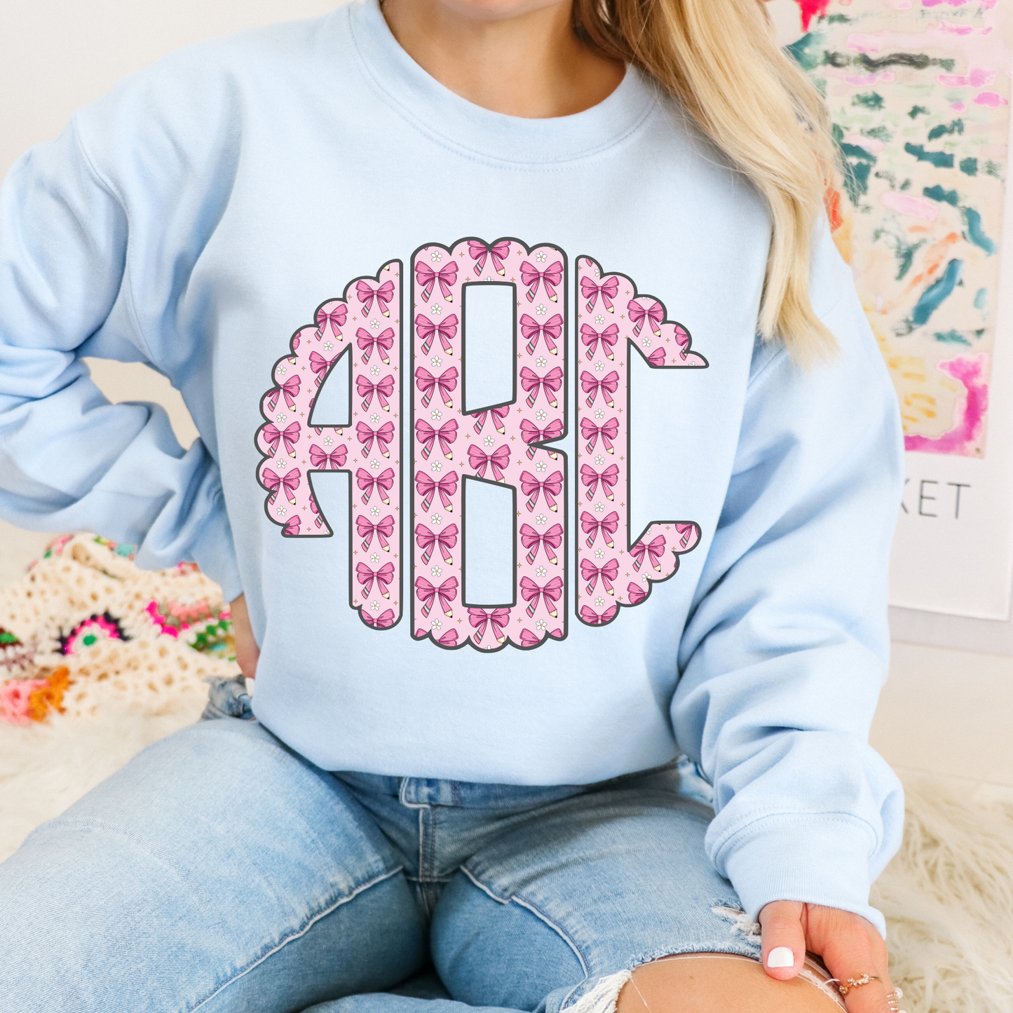 Pink Pencil Coquette Bow  - Custom Monogram Transfer