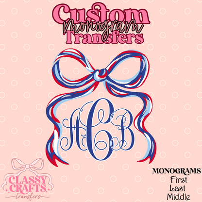 Coquette Patriotic Bow - Custom Monogram Transfer